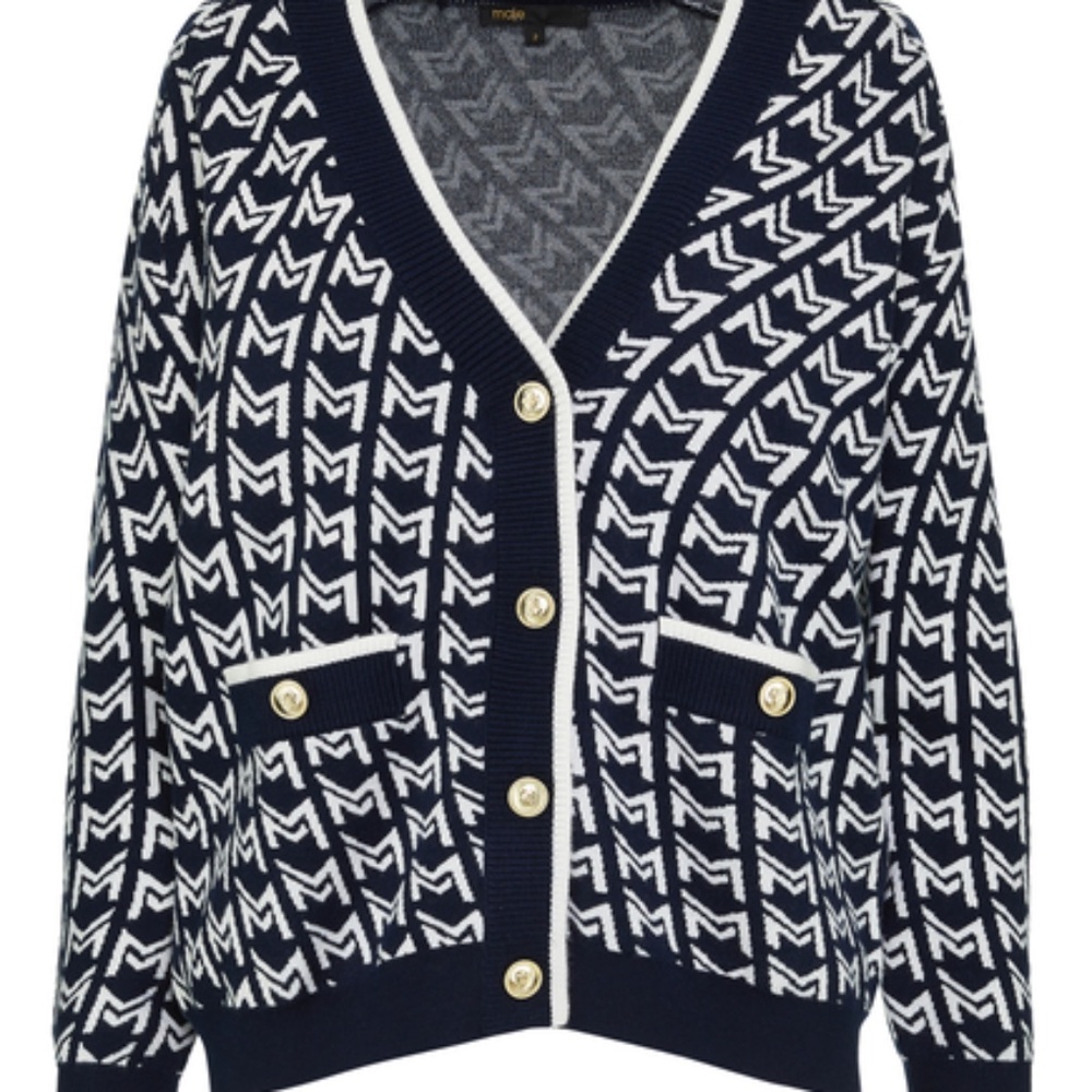 Maje Monogrammed Jacquard Cardigan